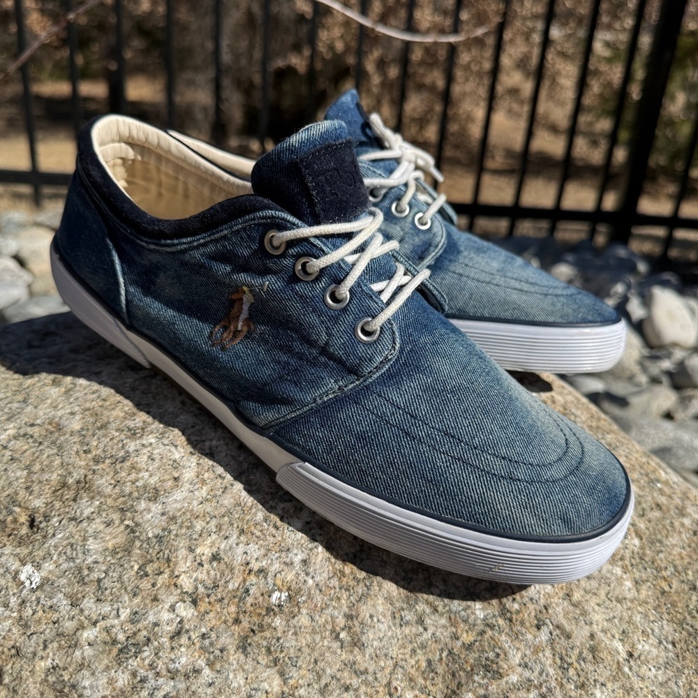 POLO RALPH LAUREN Men's Blue Faxon Classic Low-Top Denim Sneakers Chambray 11 D